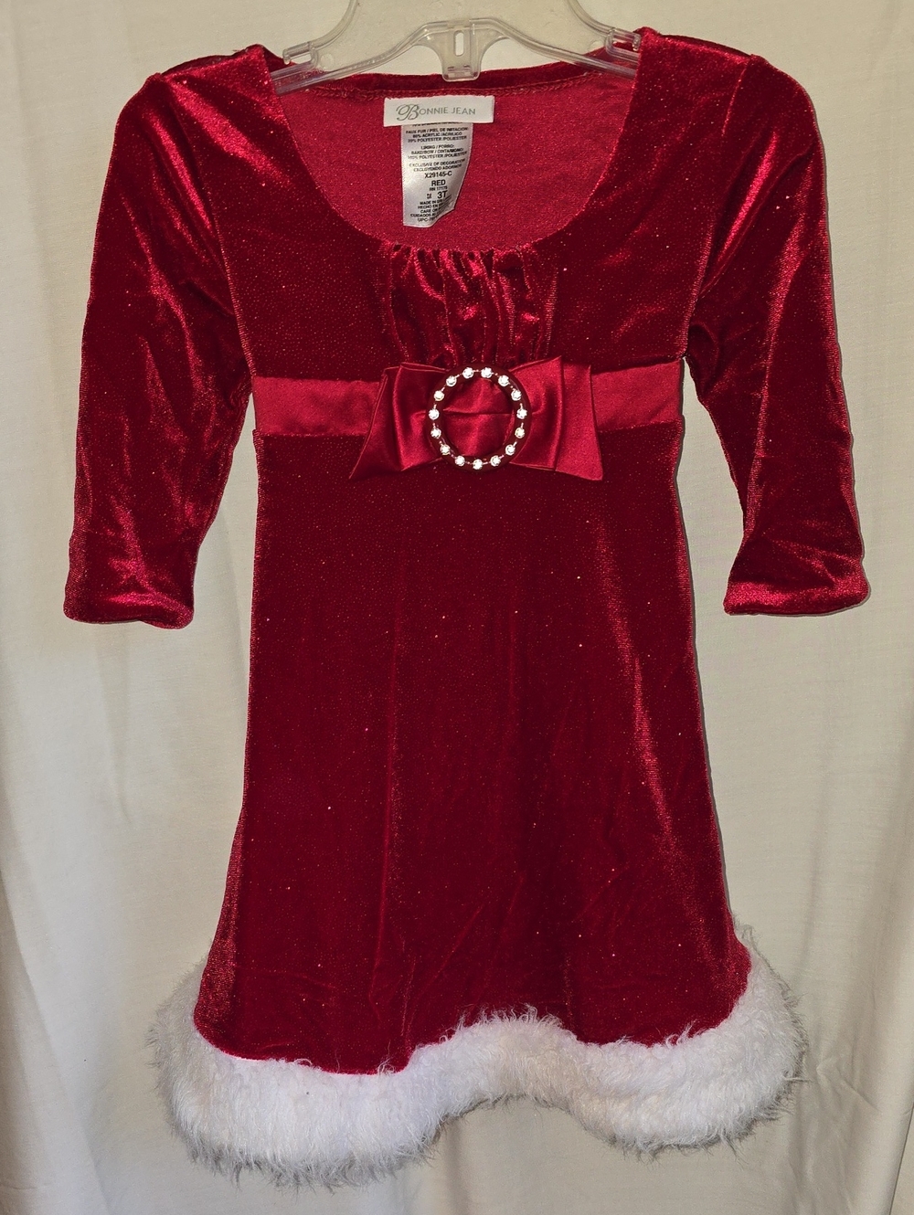 Bonnie Jean Red Velvet Holiday Dress with Faux Fur Trim